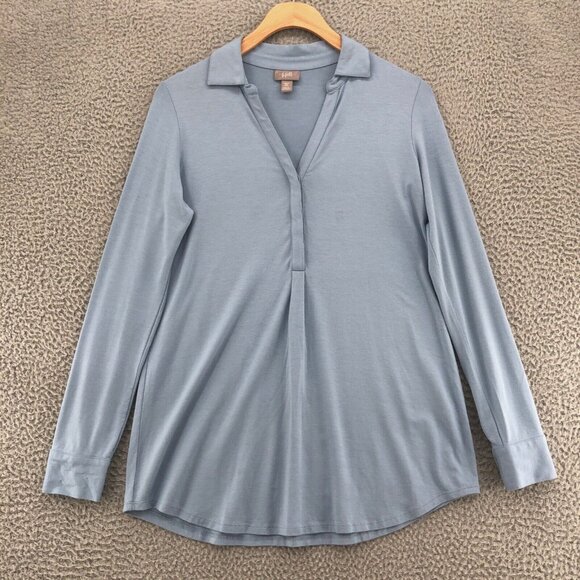J Jill Shirt Womens Extra Small Petite Blue Tunic Stretch Long Sleeves Collared - Picture 1 of 10